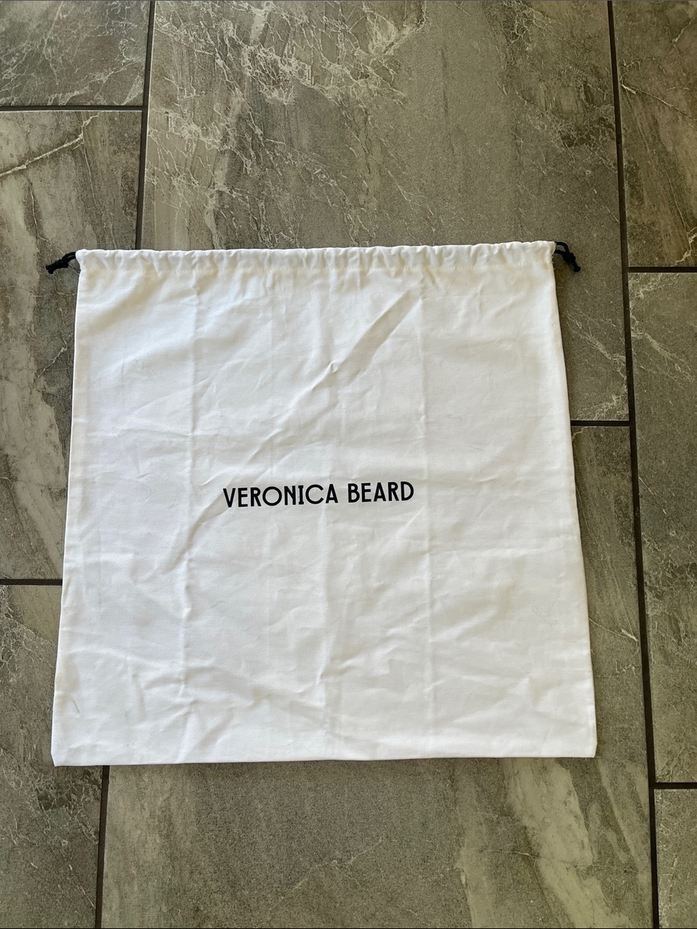 🤍 Veronica Beard Large Dust Bag White Cotton Black Logo Drawstring